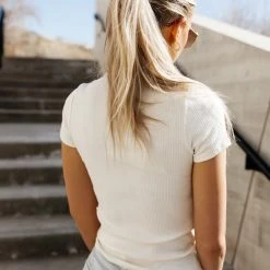 GINGER G Naomi Ribbed Top In Ivory - FINAL SALE