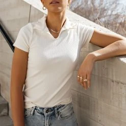 GINGER G Naomi Ribbed Top In Ivory - FINAL SALE