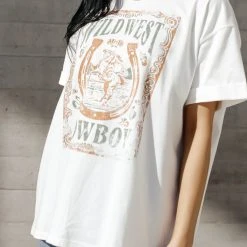 WELLMADE INC Tops Wild West Cowboy Graphic Tee