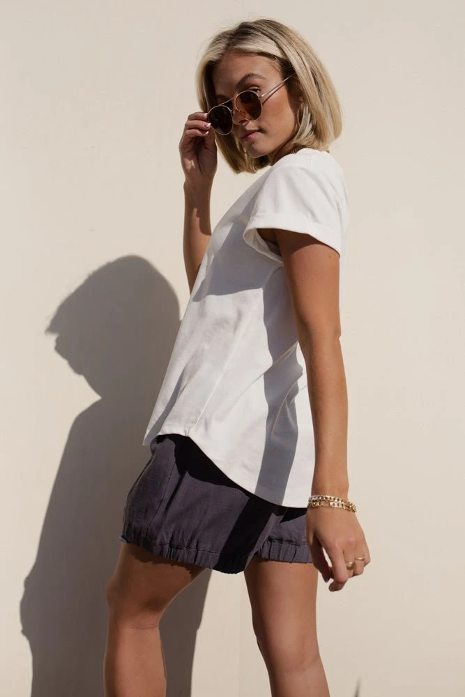 WELLMADE INC Selena Rolled Sleeve Tee In White 6 WELLMADE INC Selena Rolled Sleeve Tee In White