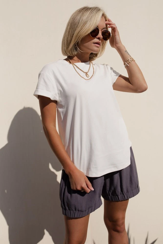 WELLMADE INC Selena Rolled Sleeve Tee In White 3 WELLMADE INC Selena Rolled Sleeve Tee In White