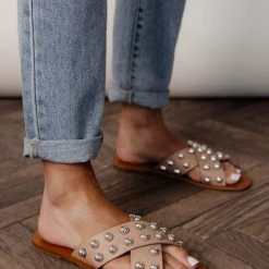 BEAST FASHION New Arrivals Jayla Studded Sandals In Nude