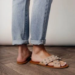 BEAST FASHION New Arrivals Jayla Studded Sandals In Nude