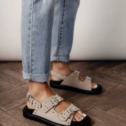 BEAST FASHION Zaya Buckle Sandals In Beige