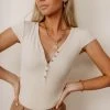 DRESS FORUM Fresh Markdowns Ribbed Cap Sleeve Bodysuit In Cream - FINAL SALE