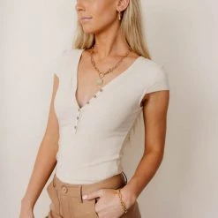 DRESS FORUM Fresh Markdowns Ribbed Cap Sleeve Bodysuit In Cream - FINAL SALE