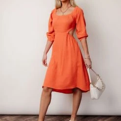 LE LIS Laurene Midi Dress In Coral - FINAL SALE