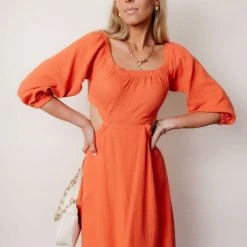 LE LIS Laurene Midi Dress In Coral - FINAL SALE
