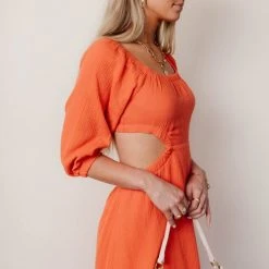 LE LIS Laurene Midi Dress In Coral - FINAL SALE