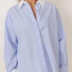 AARON & AMBER Work Edit Kathryn Button Up Shirt In Light Blue