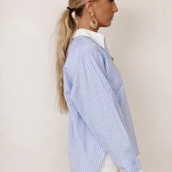 AARON & AMBER Work Edit Kathryn Button Up Shirt In Light Blue
