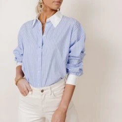 AARON & AMBER Work Edit Kathryn Button Up Shirt In Light Blue