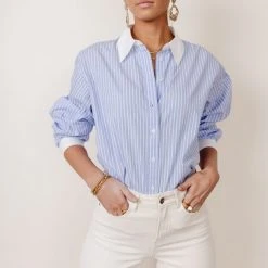 AARON & AMBER Work Edit Kathryn Button Up Shirt In Light Blue