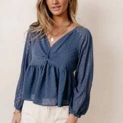 MAIZE Tops Yvette Peplum Blouse In Blue 14 MAIZE Tops Yvette Peplum Blouse In Blue