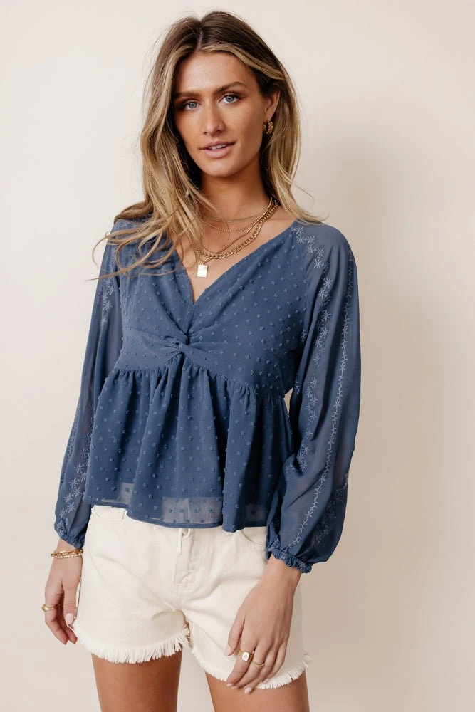 MAIZE Tops Yvette Peplum Blouse In Blue 5 MAIZE Tops Yvette Peplum Blouse In Blue