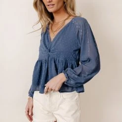 MAIZE Tops Yvette Peplum Blouse In Blue 16 MAIZE Tops Yvette Peplum Blouse In Blue