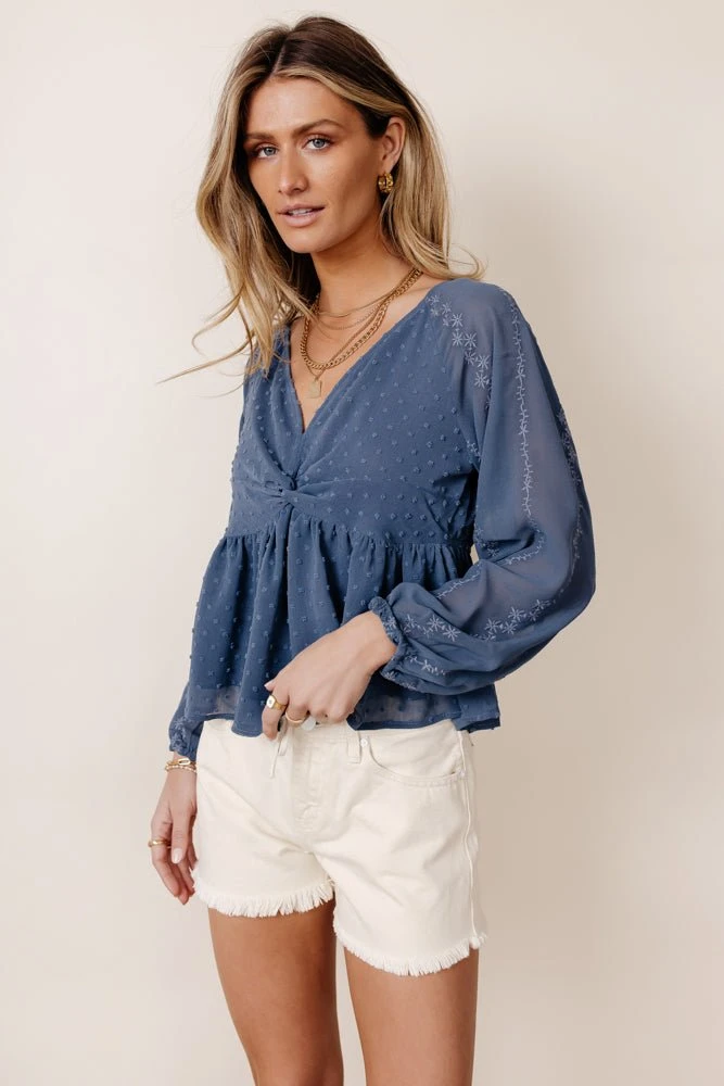 MAIZE Tops Yvette Peplum Blouse In Blue 7 MAIZE Tops Yvette Peplum Blouse In Blue