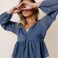 MAIZE Tops Yvette Peplum Blouse In Blue 17 MAIZE Tops Yvette Peplum Blouse In Blue