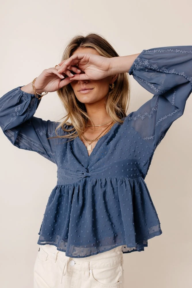 MAIZE Tops Yvette Peplum Blouse In Blue 8 MAIZE Tops Yvette Peplum Blouse In Blue