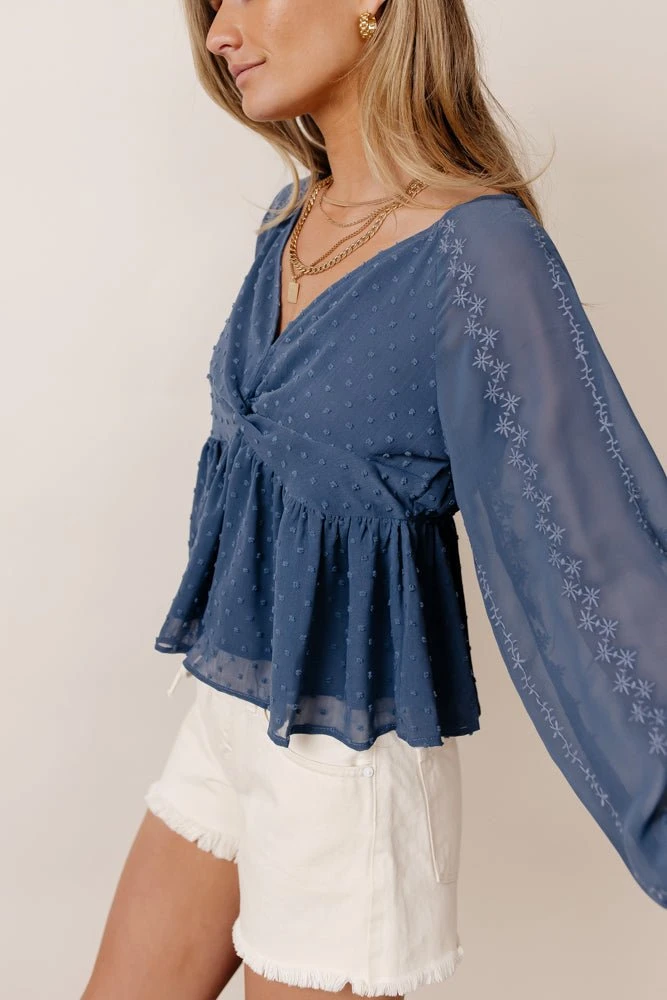 MAIZE Tops Yvette Peplum Blouse In Blue 3 MAIZE Tops Yvette Peplum Blouse In Blue