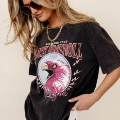 WORUI Tops Rock And Roll Graphic Tee