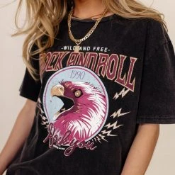 WORUI Tops Rock And Roll Graphic Tee