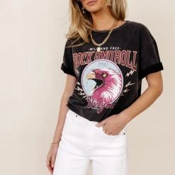 WORUI Tops Rock And Roll Graphic Tee
