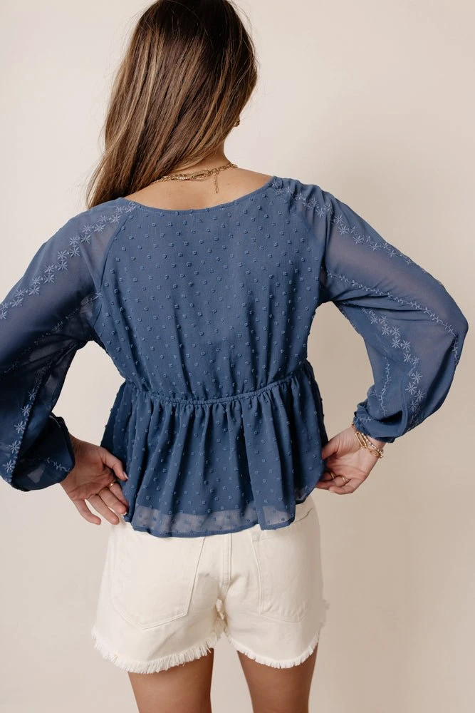 MAIZE Tops Yvette Peplum Blouse In Blue 10 MAIZE Tops Yvette Peplum Blouse In Blue
