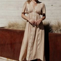 IN LOOM Lyla Embroidered Dress In Taupe