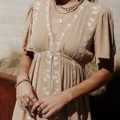 IN LOOM Lyla Embroidered Dress In Taupe