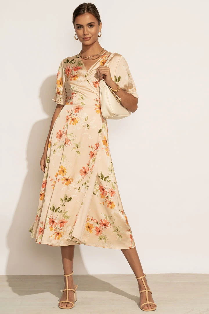 ROKOKO Bump Friendly Sophia Floral Dress In Nude 6 ROKOKO Bump Friendly Sophia Floral Dress In Nude