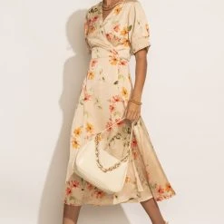 ROKOKO Bump Friendly Sophia Floral Dress In Nude