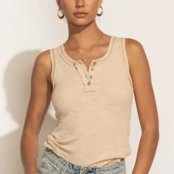LA MIEL Waylon Ribbed Tank Top In Beige Tops