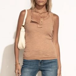 LA MIEL Tops Waylon Ribbed Tank Top In Clay