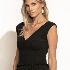 WORUI Fresh Markdowns Sylvia Smocked Tank In Black - FINAL SALE