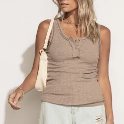 LA MIEL Tops Waylon Ribbed Tank Top In Mocha