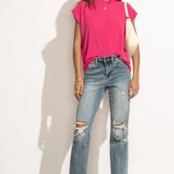 SINA Tops Greta Muscle Tee In Pink