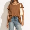 WISHLIST Annie Rolled Sleeve Tee In Brown Tops