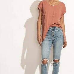 WISHLIST Annie Rolled Sleeve Tee In Mauve