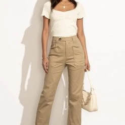 WELLMADE INC Naya Pants In Taupe