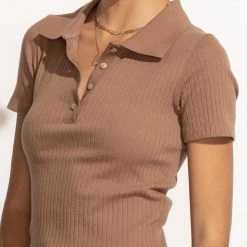WORUI Back In Stock Abriana Ribbed Top In Brown