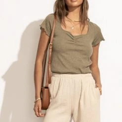 WISHLIST Sofie Ribbed Top In Olive Tops