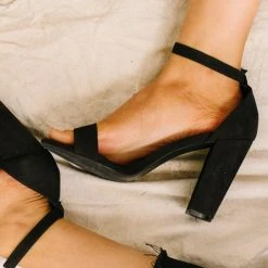 QUPID Fresh Markdowns Venus Ankle Strap Heels In Black - FINAL SALE