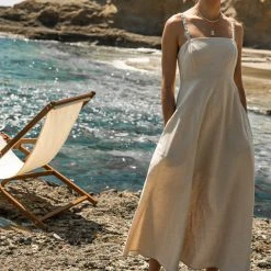 CRESCENT Dresses Margot Midi Dress In Oatmeal - FINAL SALE