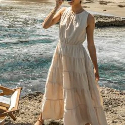 &MERCI Carlotta Tiered Maxi Dress In Beige - FINAL SALE Coastal Getaway