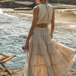 &MERCI Carlotta Tiered Maxi Dress In Beige - FINAL SALE Coastal Getaway