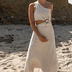 SINA Coastal Getaway Suzie Midi Dress In Natural - FINAL SALE