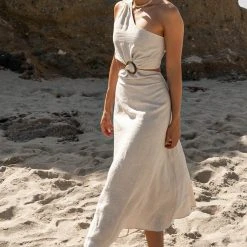 SINA Coastal Getaway Suzie Midi Dress In Natural - FINAL SALE