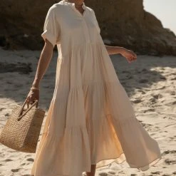 Fore Collection New Arrivals PREORDER - Amanda Tiered Dress In Cream