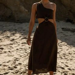 SINA Coastal Getaway Suzie Midi Dress In Brown - FINAL SALE